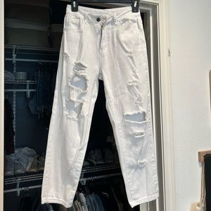 Straight leg white distressed jeans